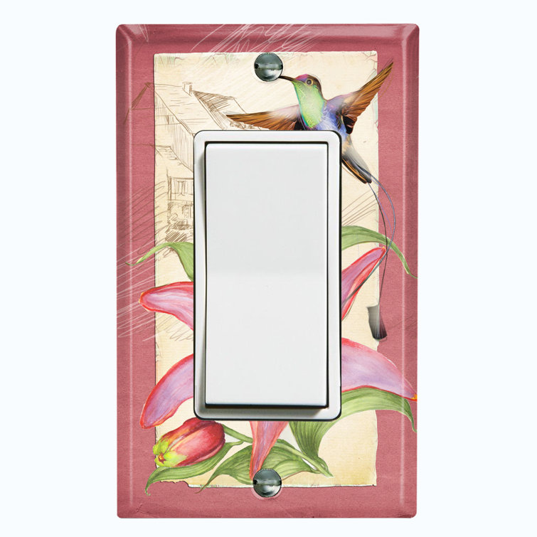 WorldAcc Metal Light Switch Plate Outlet Cover (Red Flowers Humming